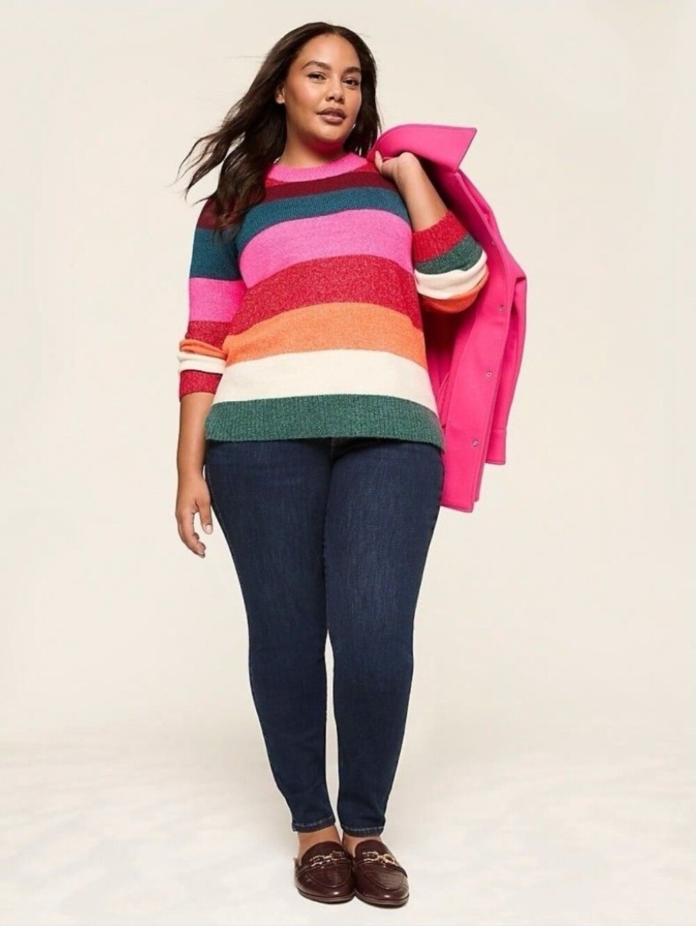 Lane Bryant Colorful Metallic Striped Crewneck Knit Sweater Plus Size